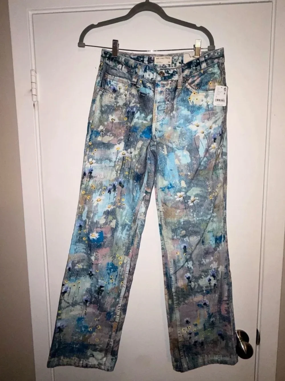 We The Free Painted Floral Jeans in Blue, Pink & Cream - Picture 1 of 5